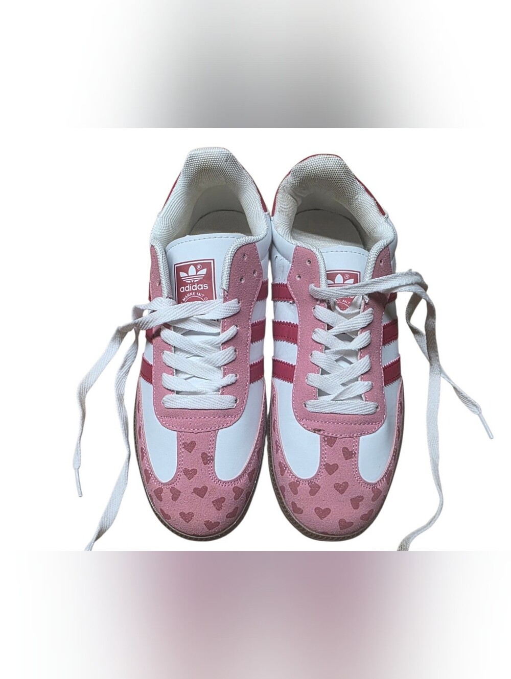 Adidas Pink & White Heart Accent Sneakers